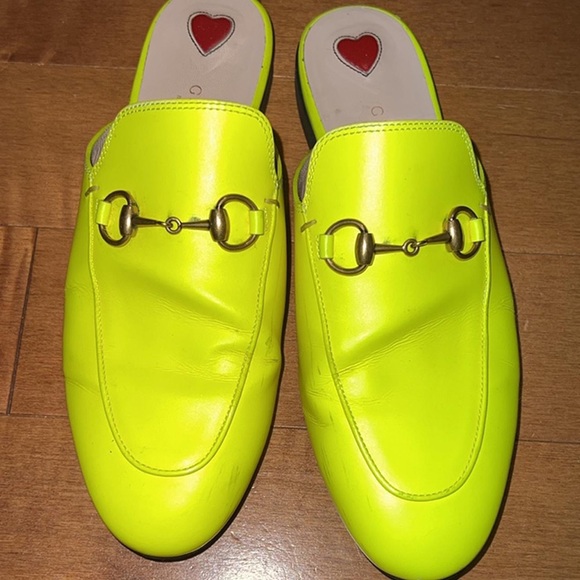 Gucci Yellow Princetown Fluo Neon Leather Loafer/Mule/Slipper Flats - Picture 2 of 5